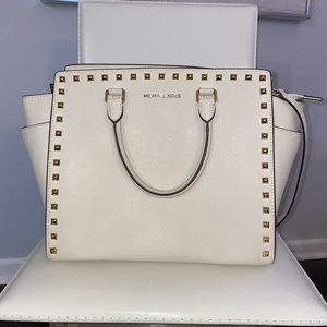 Michael Kors XL Cream and Gold Selma Stud Satchel